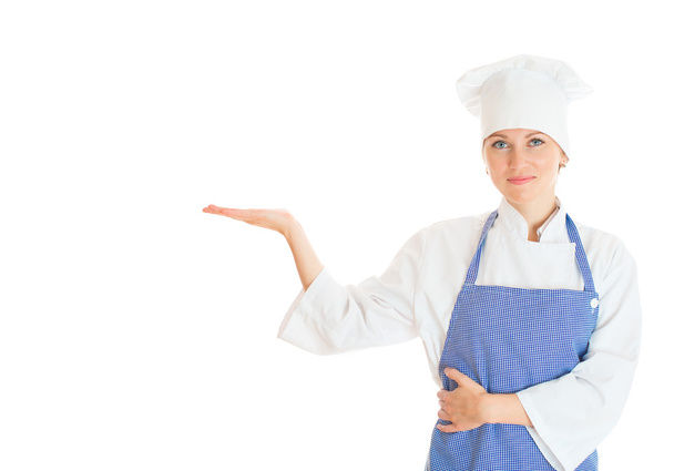 Portrait of female chef cook. Isolated on white background.  - 写真・画像
