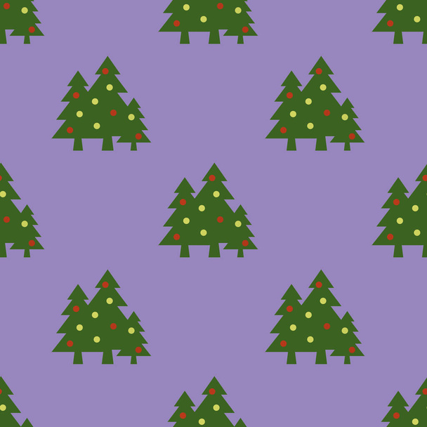 Απρόσκοπτο μοτίβο. Εικόνα από πράσινα χριστουγεννιάτικα δέντρα με μπάλες σε παστέλ μωβ φόντο. Σύμβολο της Πρωτοχρονιάς και των Χριστουγέννων. πρότυπο επικάλυψης στην επιφάνεια. 3D εικόνα. 3d απόδοση - Φωτογραφία, εικόνα