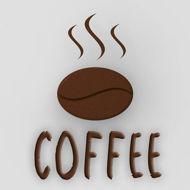 Obraz ziarna kawy na szarym tle. aromat kawy. Napis na kawie. kwadratowy obraz. Renderowanie 3D. Obraz 3d. - Zdjęcie, obraz