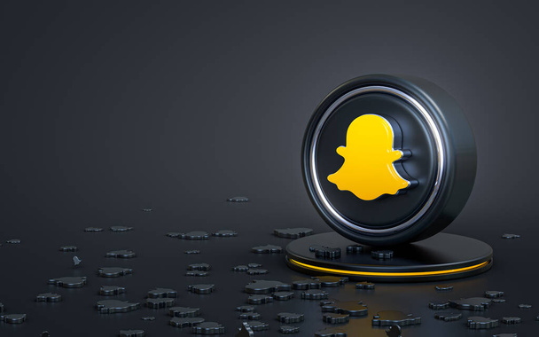 znak snapchat 3d renderowania abstrakcyjny ciemny realistyczny ikoniczny tło dla szablonu baner społeczny - Zdjęcie, obraz