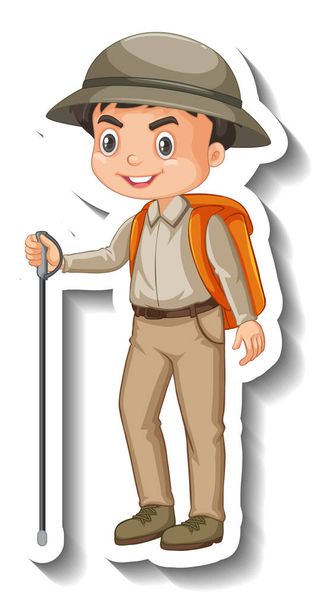 Garçon porter safari tenue personnage de dessin animé autocollant illustration - Vecteur, image