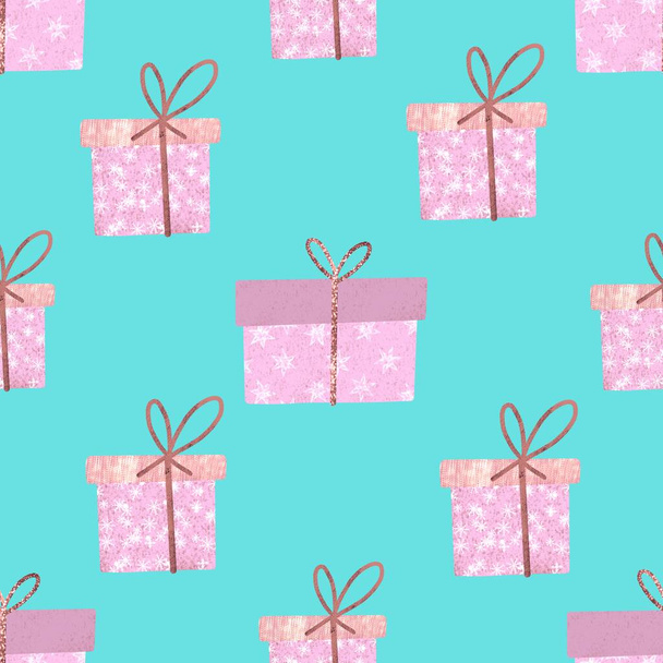 Seamless pattern with gift craft boxes. Pattern to print from pink boxes with a pattern of stars. - Φωτογραφία, εικόνα