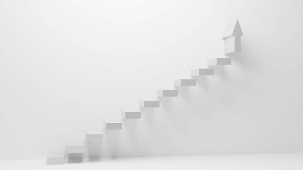 Escalera blanca con flecha como pisada superior apuntando hacia arriba - Foto, imagen
