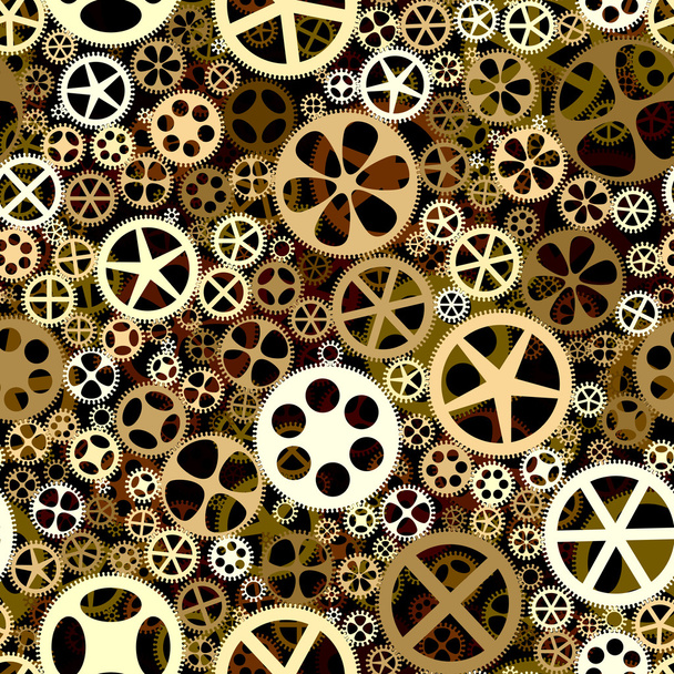 Seamless background of bronze gears wheels. - Vector, Image