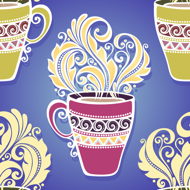 Seamless Pattern with Decorative Cups of Tea - Διάνυσμα, εικόνα