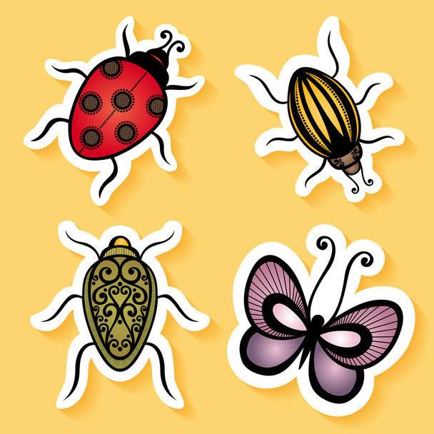 Vector Set of Stickers with Ornamental Insects - Вектор, зображення