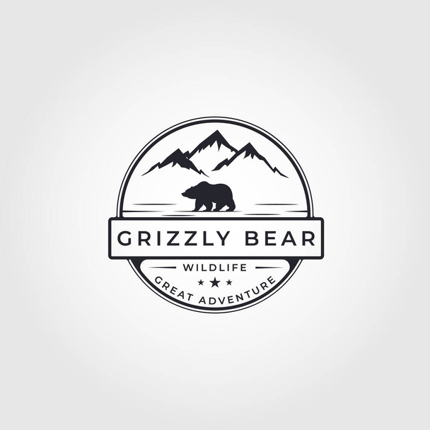 grizzly oso insignia logotipo vector ilustración diseño. símbolo de oso vintage - Vector, Imagen