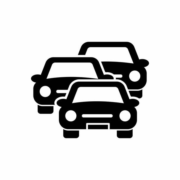 Ilustración simple y limpia de la silueta del icono del atasco del tráfico de los coches sobre fondo blanco - Vector, imagen
