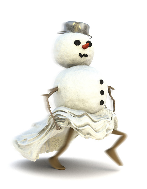 Schneemann rennt weg. Snowman running away. - Photo, Image