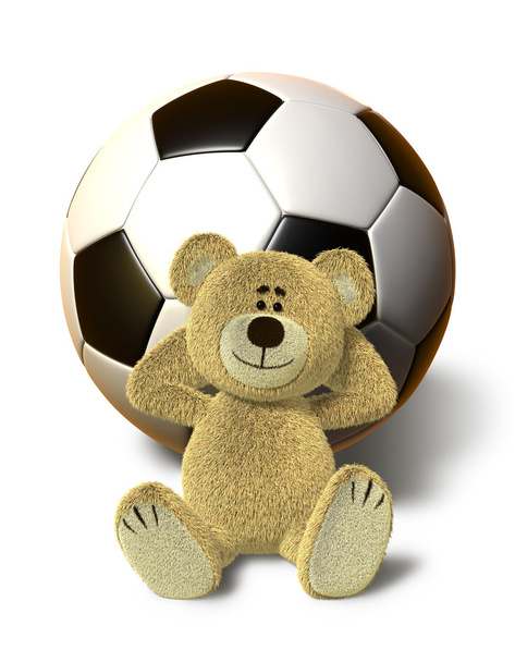 Medvídek relaxuje s fotbalovým míčem - Fotografie, Obrázek