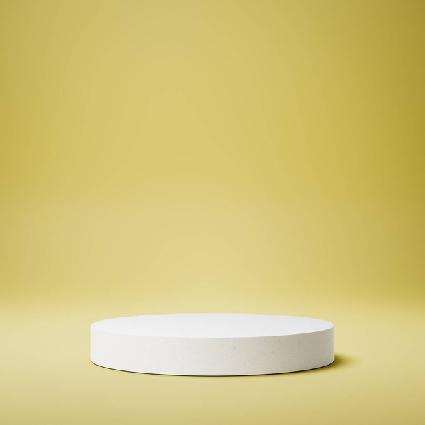 Этап отображения белого цилиндрического продукта на желтом фоне - Фото, изображение