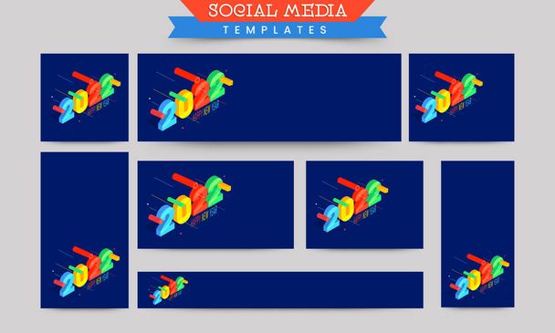 Set Of Social Media Template And Header Design With 3D Colorful 2022 Number On Blue Background. - Wektor, obraz
