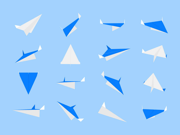 Origami paper planes collection with different views and angles - Διάνυσμα, εικόνα