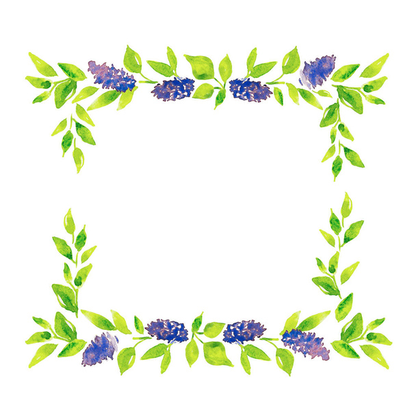 Tarjetas florales de primavera con acuarela dibujada a mano lila - Foto, imagen
