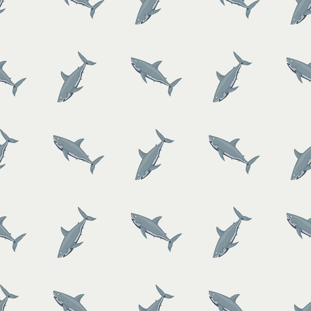 Seamless pattern shark on light background. Texture gray of marine fish for any purpose. Geometric template for textile fabric design. Simple vector ornament. - Vektör, Görsel