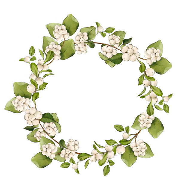 Round wreath of branches with white berries 2 - Foto, Bild