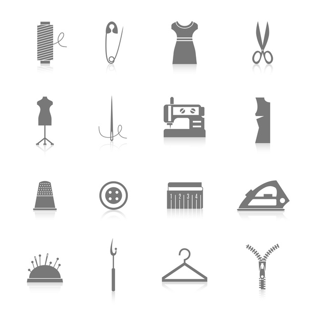 Sewing equipment icons set black - Vector, Image