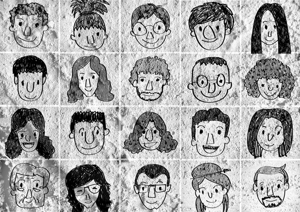 Gesicht Menschen auf Zementwand Textur Hintergrund - Foto, Bild