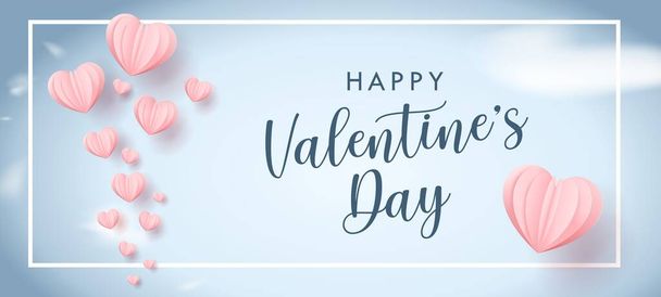 Valentijnshart vliegt op blauwe achtergrond. Vector liefde ansichtkaart voor Valentijnsdag wenskaart ontwerp. - Vector, afbeelding