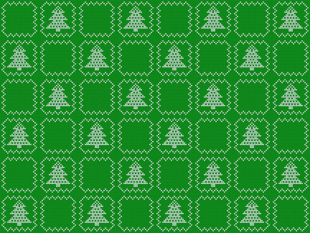Seamless pattern with checkered knitting tracery Christmas tree ugly sweater - Photo, Image