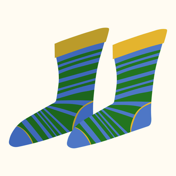 Chaussettes tricotées douillettes multicolores en coton naturel. Illustration vectorielle stylisée plate. - Vecteur, image