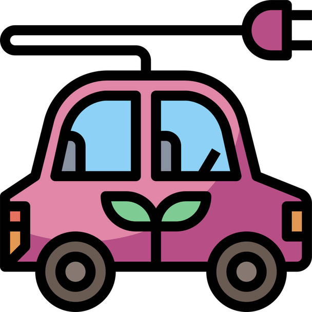 samochód eko-ekologiczna ikona w stylu wypełniony zarys - Wektor, obraz