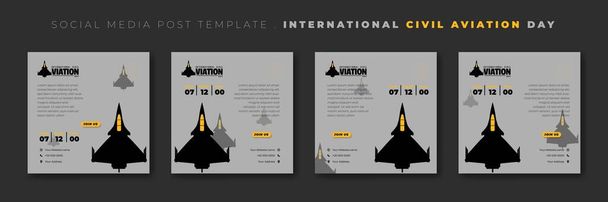 空軍の飛行機のベクトル図とソーシャルメディアのポストテンプレートのセット。国際民間航空の日テンプレートのデザイン。飛行機のデザインのための良いテンプレート. - ベクター画像