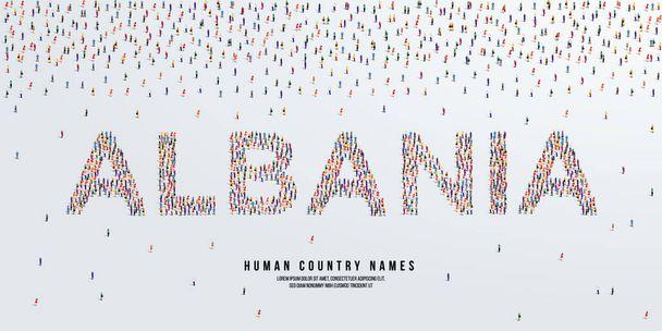 Nombre de país humano Albania. gran grupo de personas se forman para crear el nombre de país Albania. ilustración vectorial. - Vector, Imagen