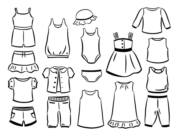 Contours of clothes for little girls - Vector, Image