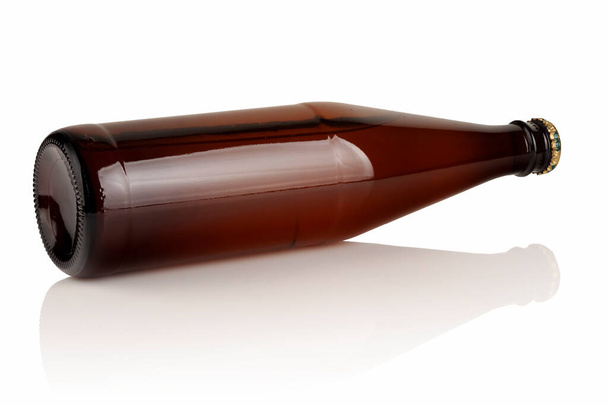 brown glass beer bottle on white background - Фото, зображення