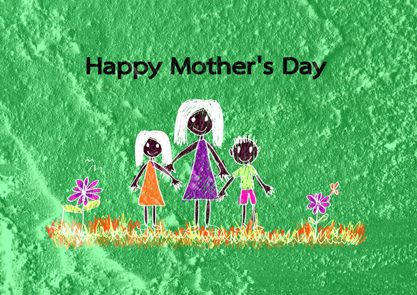 Onnellinen äitien päivä kortti perheen sarjakuvia kuvassa w
 - Valokuva, kuva