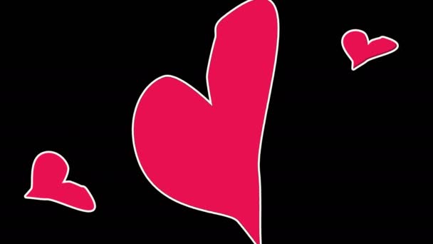 Cartoon-Animation rote Herzen auf schwarzem Hintergrund - Filmmaterial, Video