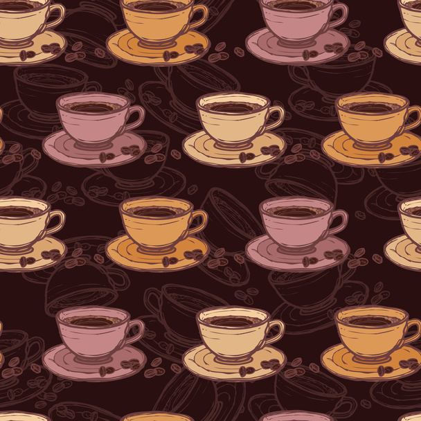 Kaffee-Skizze nahtloses Muster - Vektor, Bild