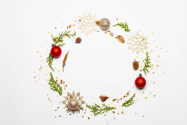 Christmas and New Year composition on white background. - Photo, Image