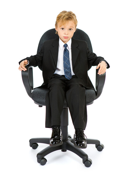 Occupation: Unsure Businessman Boy Sits In Office Chair - Photo, Image
