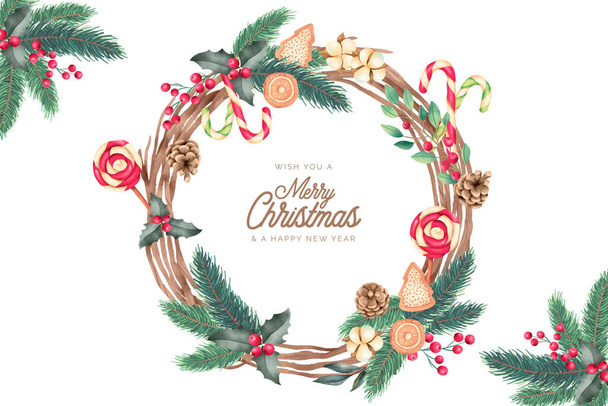 christmas frame with watercolor ornaments design vector illustration - Vector, Imagen