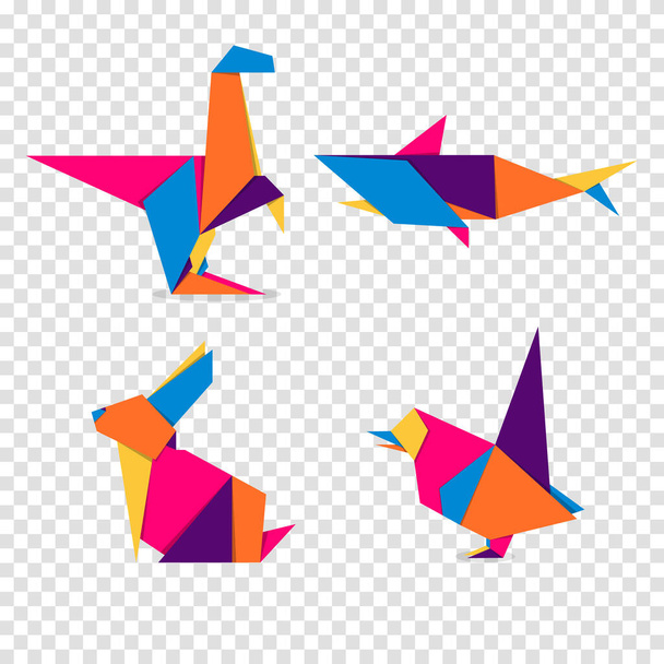 Nastavit zvířata origami. Abstraktní barevný design loga živých zvířat. Origami zvířat - Vektor, obrázek