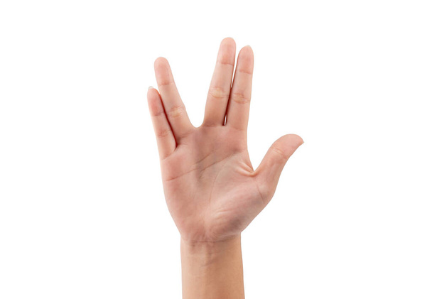 Woman hand gesturing isolated on white background. - Valokuva, kuva
