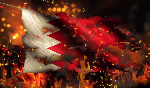 Bahrain Burning Fire Flag War Conflict Night 3D - Photo, Image