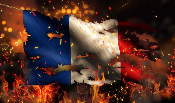 France Burning Fire Flag War Conflict Night 3D - Photo, Image