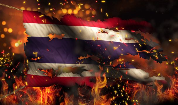 Thajsko, hořící ohně vlajky válka konflikt noci 3d - Fotografie, Obrázek