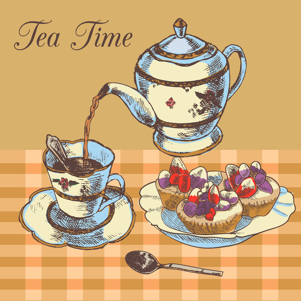 Tetera y taza de té inglés
 - Vector, Imagen