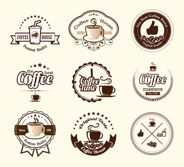 σύνολο εκλεκτής ποιότητας καφέ εμβλήματα και τις ετικέτες - Διάνυσμα, εικόνα