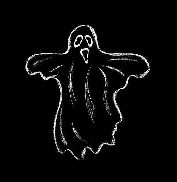 Un fantasma blanco con ojos y boca sobre un fondo negro - Foto, imagen