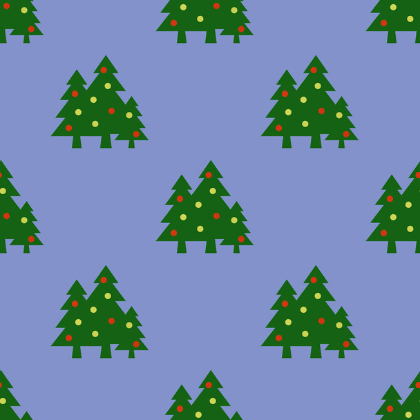 Nahtloses Muster. Bild von grünen Weihnachtsbäumen mit Kugeln auf pastellblauem Hintergrund. Symbol für Neujahr und Weihnachten. Vorlage zum Auflegen auf der Oberfläche. 3D-Bild. 3D-Darstellung - Foto, Bild
