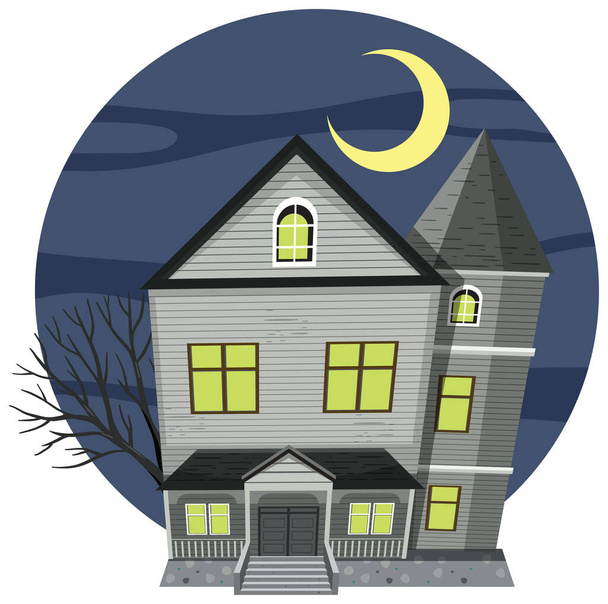 Στοιχειωμένο σπίτι στη νυχτερινή εικόνα σκηνή - Διάνυσμα, εικόνα