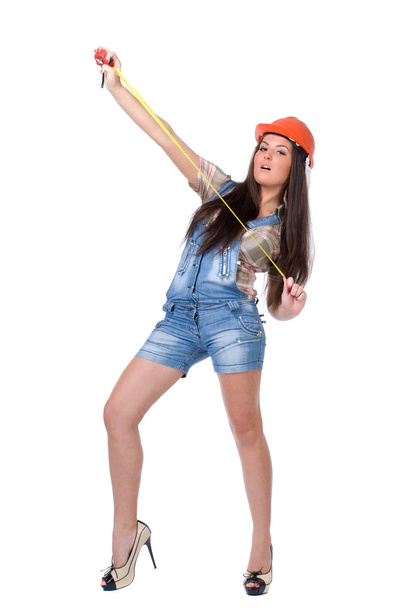 Woman holding tape measure tool - Фото, изображение