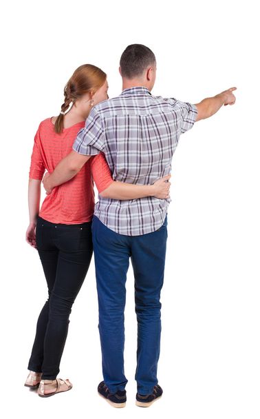 pointing young couple Back view - Zdjęcie, obraz