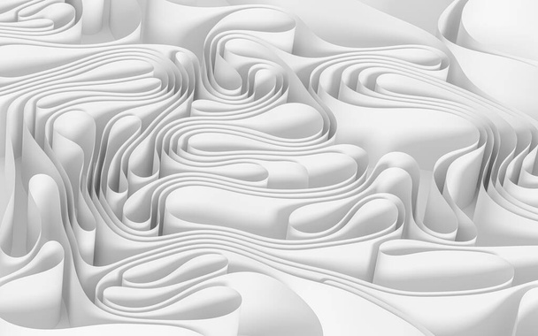 Weißes gebogenes Papier, 3D-Rendering. Digitale Computerzeichnung. - Foto, Bild