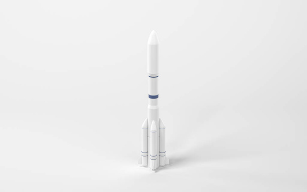 Modell rakéta fehér háttérrel, 3D-s renderelés. Számítógépes digitális rajz. - Fotó, kép
